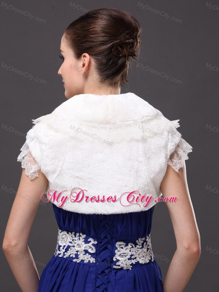 High Quality Faux Fur Special Occasion / Jacket In Ivory With Lace Edge